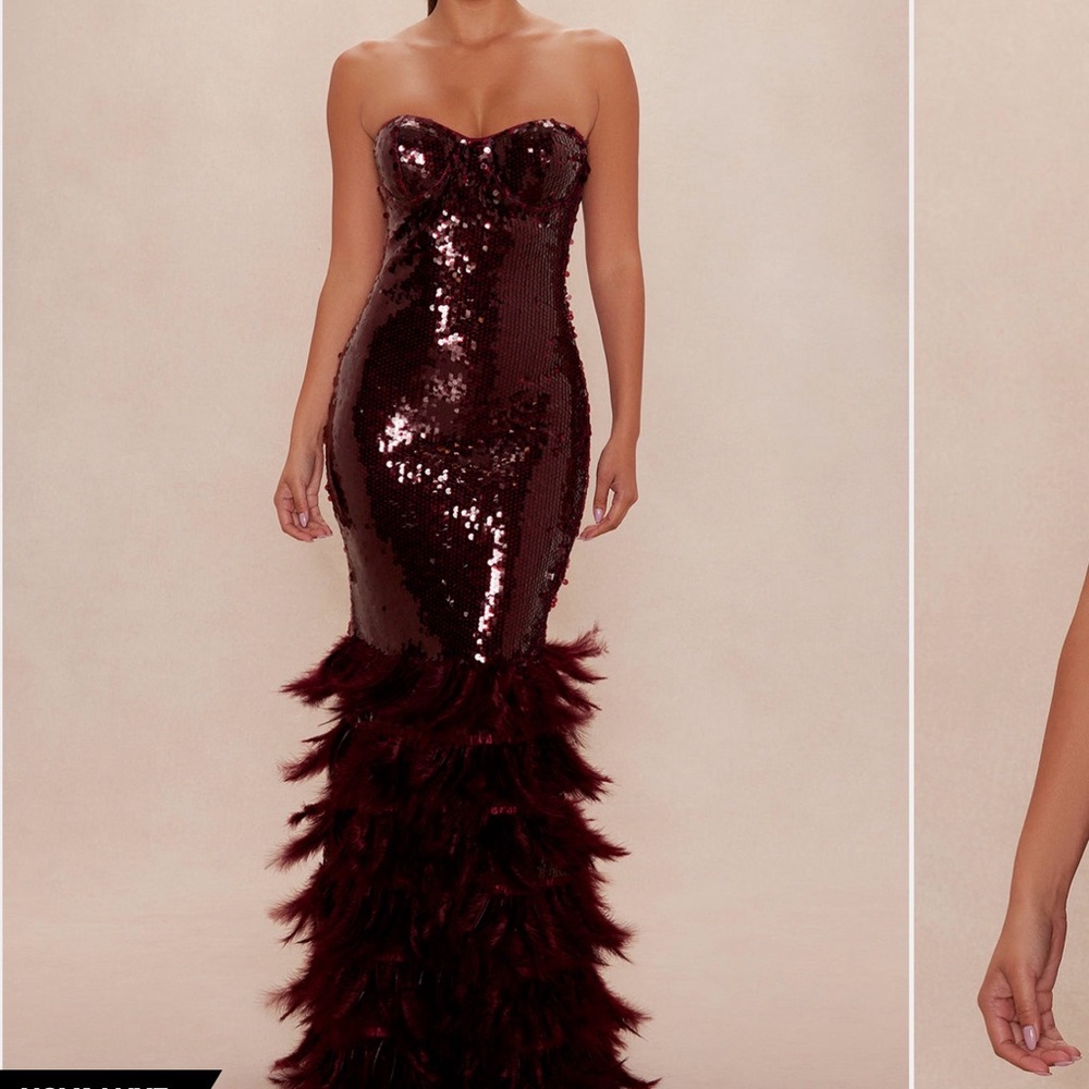 Fashion Nova Burgundy Strapless Sequin Dress